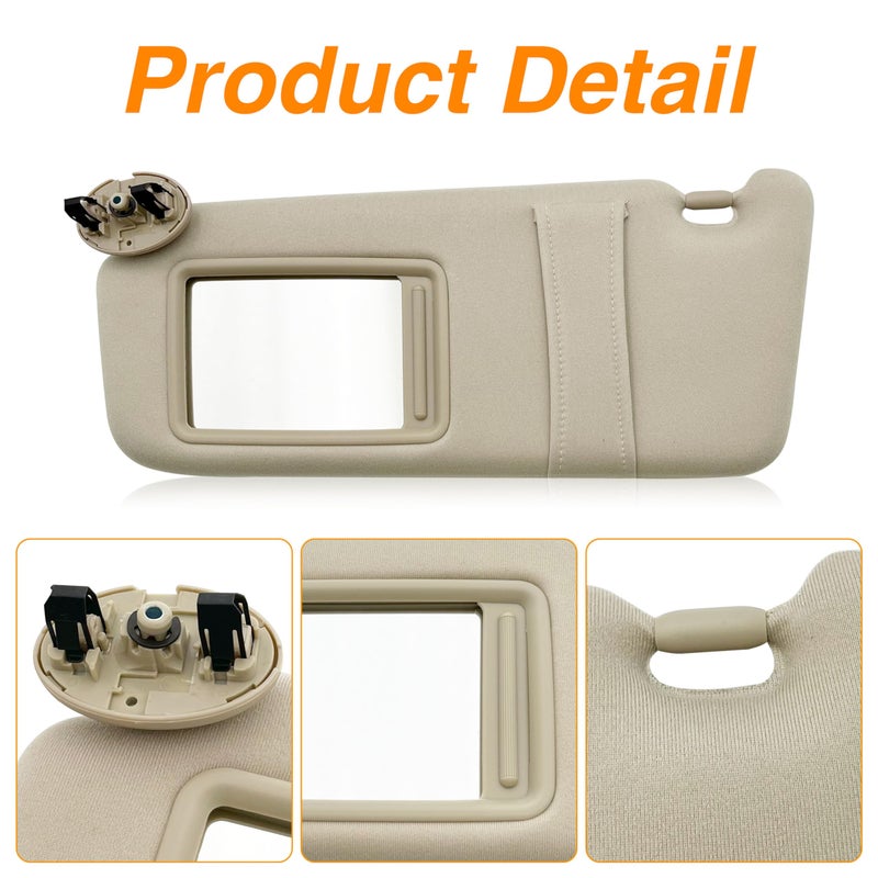 State Warehouse Left Driver Side Sun Visor Fit for 2007 2008 2009 2010 2011 Toyota Camry Without Sunroof and Light-Beige - Image 2
